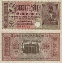 *20 Reichsmark Nemecko - okupované územia 1939 UNC - Kliknutím na obrázok zatvorte -